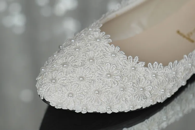 Pearl Bridal Flattie Biała Koronka Tani W Tapień Darmowa Wysyłka Bridal Damskie Buty Formalne Prom Party Buty gotowe do wysyłki 2015