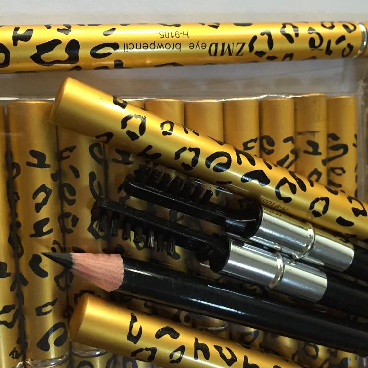 crayon avec brosse 2 en 1 sourcil motif léopard boîtier en métal deux côtés crayon à sourcils