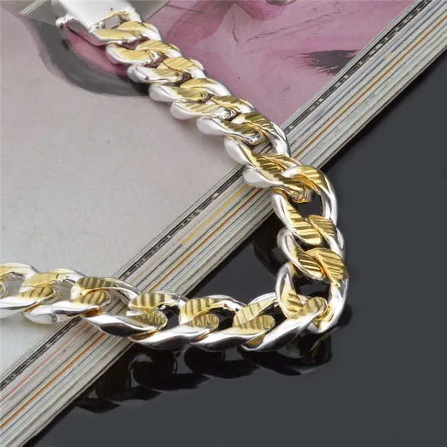 Högkvalitativ 925 Silver Figaro Chain Armband Golden 10mmx20cm Mode Smycken För Män Gratis Frakt