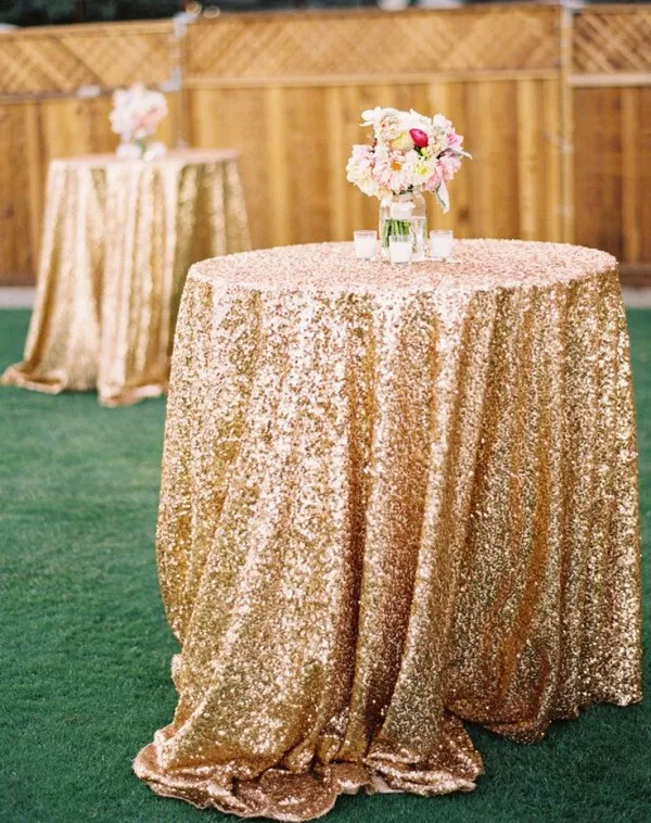 Bröllopsdekoration Tillbehör Real Image 2015 I lager med hög kvalitet Bling Bling Long Gold Sequin Table Cover