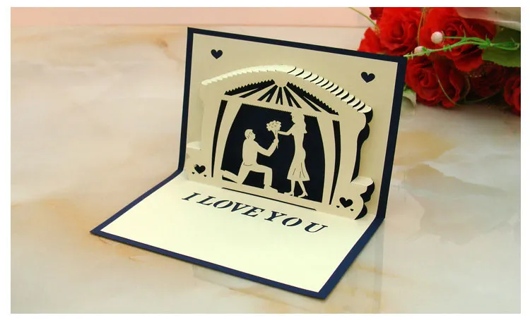 Handmade 3D Pop UP I Love You Card Creative Valentine's Day Wedding Greeting Cards Festive Party Supplies