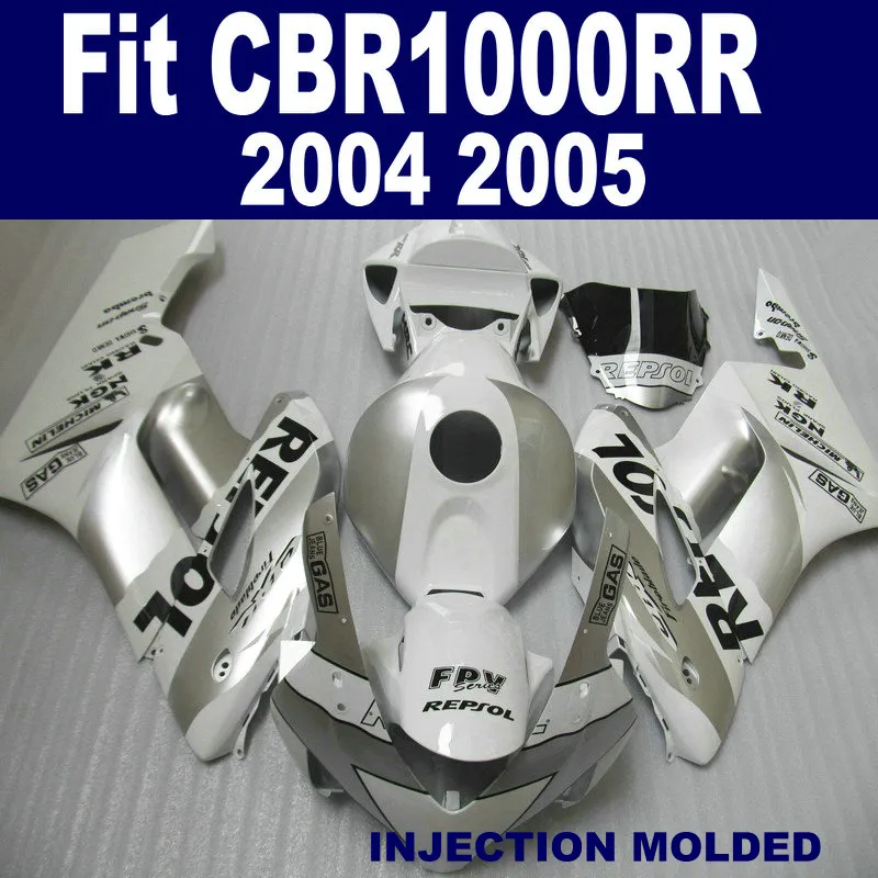 HONDA Enjeksiyon kalıp grenaj CBR 1000RR 2004 2005 gümüş Whtie REPSOL motobike için ABS tam kaporta kiti CBR1000RR 04 05 KA90 set