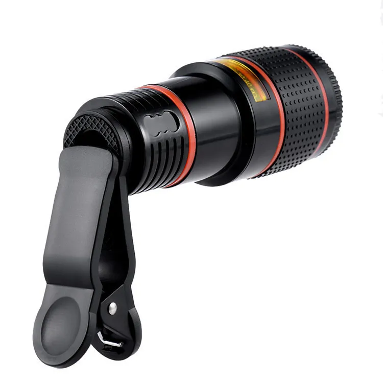 Universal 12x Optical Zoom Telescope Camera Lens Clip Mobiltelefon Teleskop för smart telefon i detaljhandelspaket / parti
