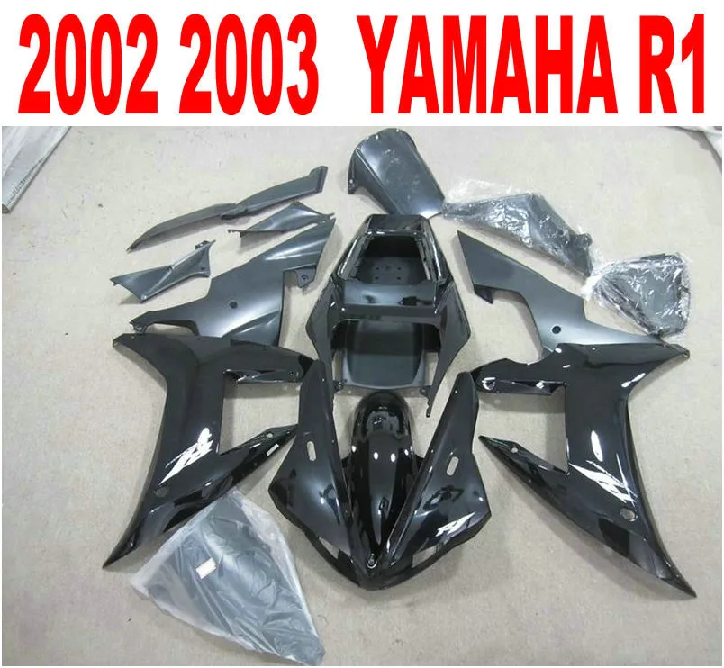 Injektionsgjutning Gratis frakt Fairings Set för Yamaha YZF-R1 02 03 YZF R1 2002 2003 All Black High Quality Fairing Kit XQ1