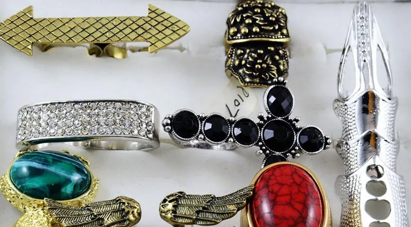 10 unids / lote mezcla tamaño de estilo oro anillos de moda de cristal para bricolaje regalo de joyería artesanía RI53
