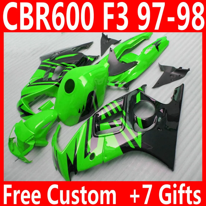 Encaixe completo para carenagens HONDA F3 CBR600 1997 1998 CBR 600 97 98 kit corpo carenagem preto verde QY87