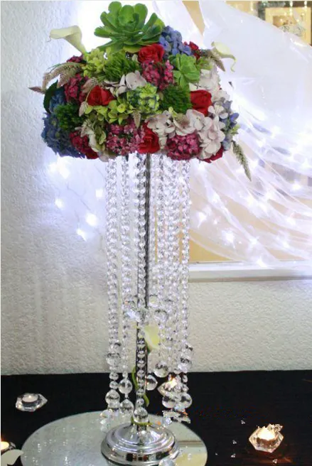 Mesa de casamento Top Plásticos Cristal Chandelier Flor Suportes Centerpieces para Casamentos