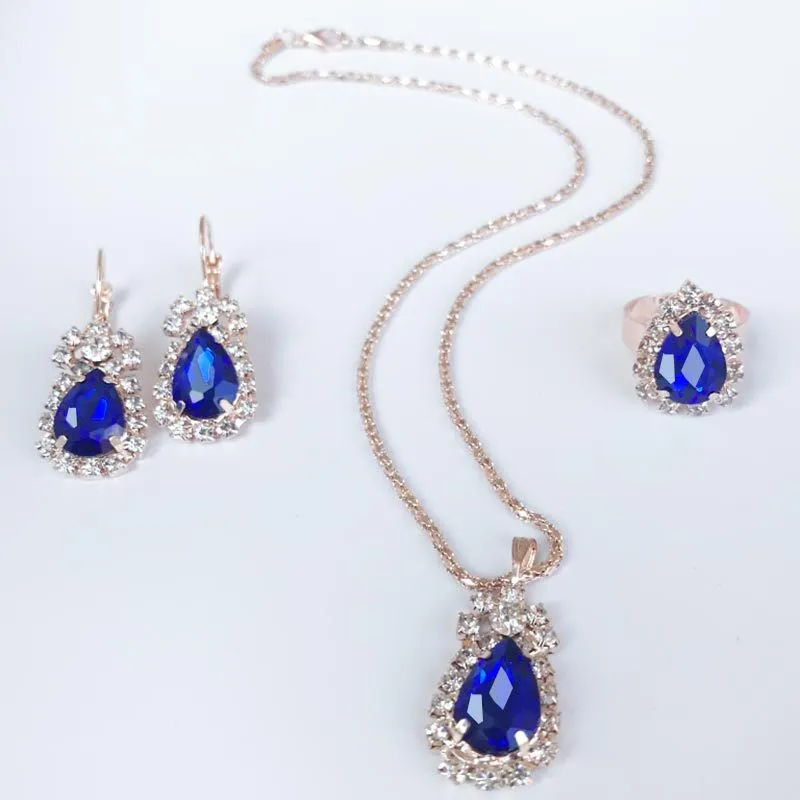 Ensembles de bijoux de chaîne de griffe de gemme ovale fine européenne et américaine collier goutte boucles d'oreilles anneau ensembles de trois pièces