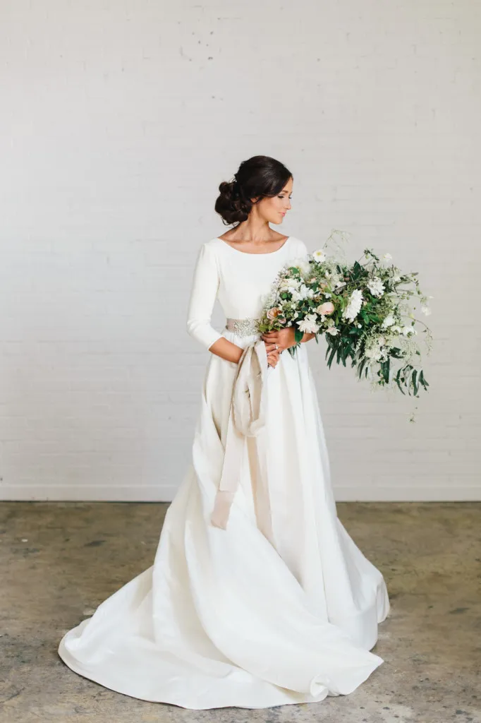 New Boho A-line Soft Satin Modest Wedding Dresses With 3/4 Sleeves Beaded Blet Low Back Country Bridal Gowns 2020 Custom Made Couture