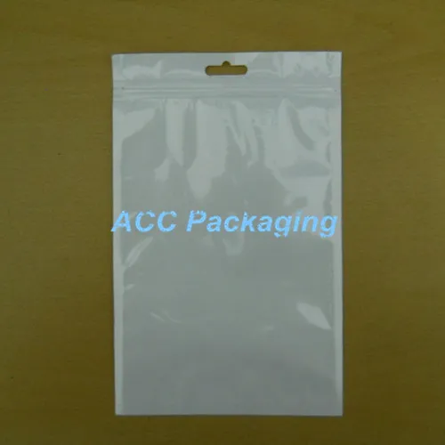 Wholesale 13cm*21cm 5.1"*8.3" White / Clear Self Seal Zipper Plastic Retail Packaging Bag Zipper Lock Bag Retail Package With Hang Hole