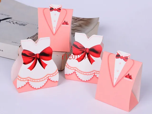 5000 sztuk / partia Darmowa Wysyłka Większy Rozmiar Różowy Bride Bride and Groom Candy Chocolate Box na Wedding Party Favor Prezent 8x4.3x11 cm