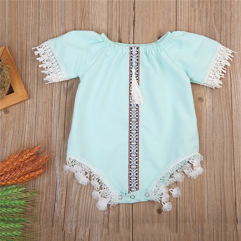 Cute Baby Girl Rompers 2018 Newborn Baby Clothing Girls Light Blue Tassel Jumpsuit Romper Outfits Toddler Girls Clothes Sunsuit 0-24M