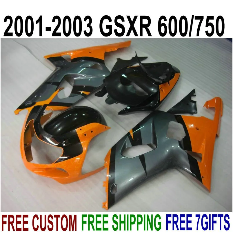 Free customize bodykits for SUZUKI GSX-R600 GSX-R750 01 02 03 fairing kit K1 GSXR 600/750 2001-2003 orange black fairings set XA24