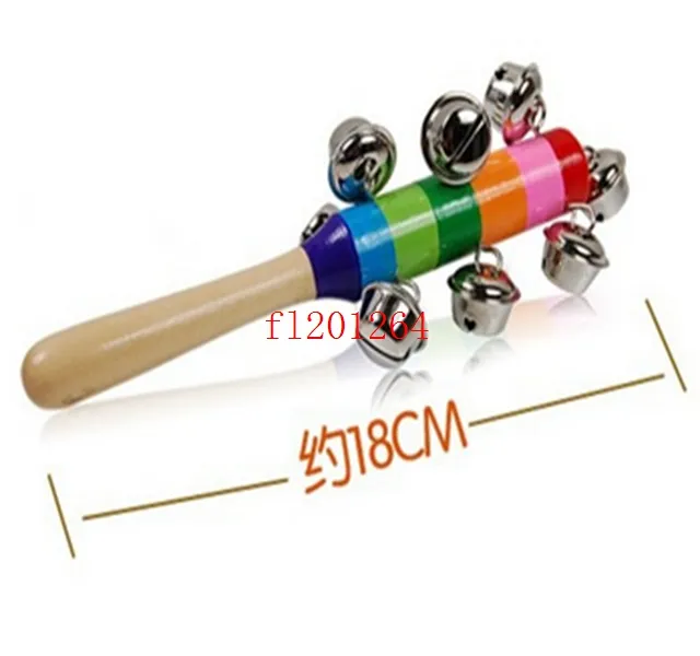 Kostenloser Versand Heißer Baby Rassel Regenbogen Spielzeug kind Kinderwagen Krippe Griff Holz Aktivität Glocke Stick Shaker Rassel Baby Geschenk