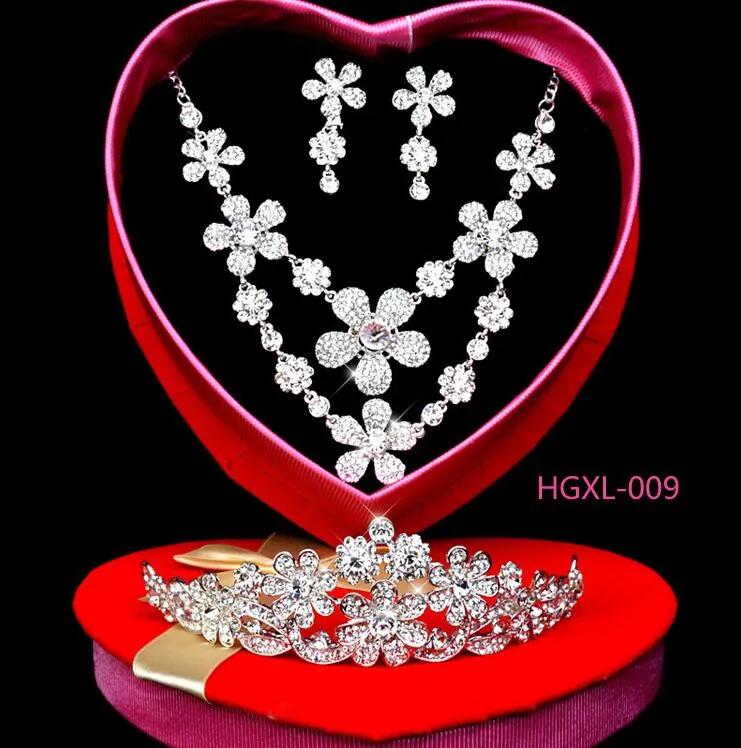 Nupcial conjunto de jóias De Noiva De Luxo Conjuntos de Jóias De Cristal Do Casamento Coroa Brincos Colar Tiaras Acessórios de Moda Cocar HT44