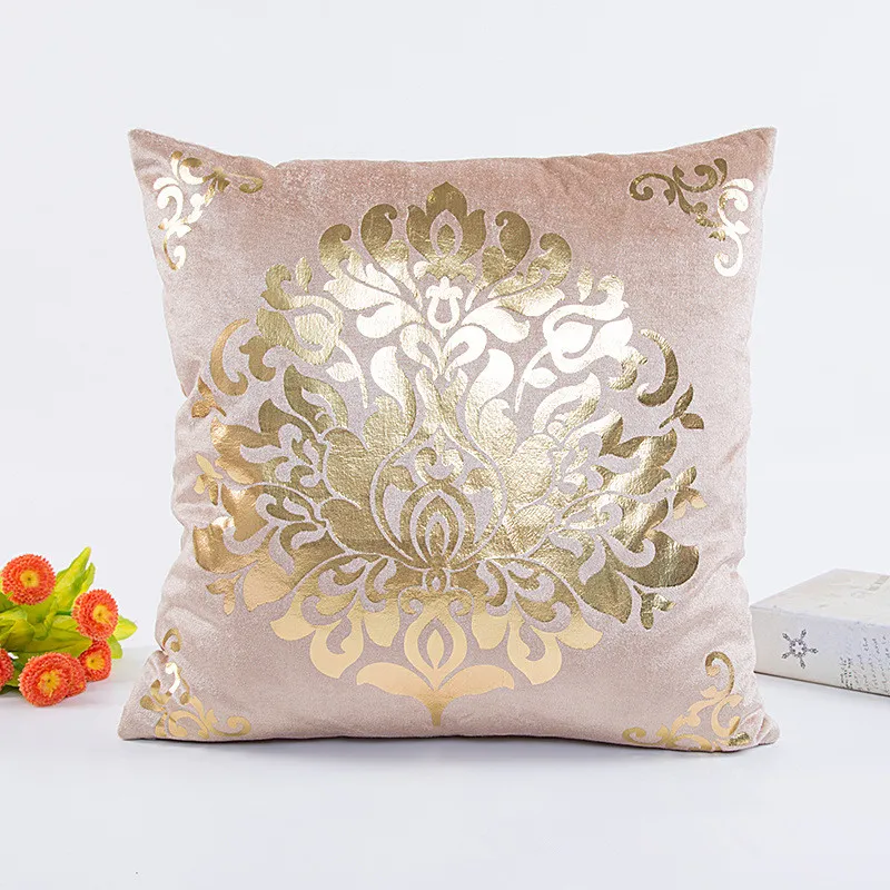 Kussenhoes Floral Gold Fluwelen Luxe Kussensloop voor Sofa Bed Vintage Kussenhoezen Zachte Home Decor 18 * 18