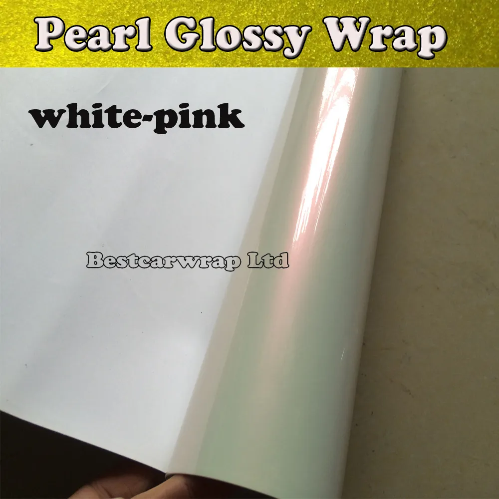 Enveloppe de voiture rose blanc brillant perlé avec bulle d'air sans bulles d'air brillante perle blanc-rose enveloppe de voiture couvre les autocollants 1.52 * 20M / Roll