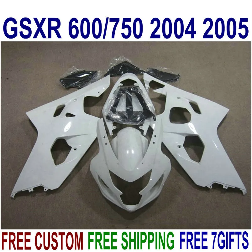 Platic motobike parts for SUZUKI GSXR600 GSXR750 2004 2005 K4 fairing kit GSXR600/750 04 05 white black fairings set R13J