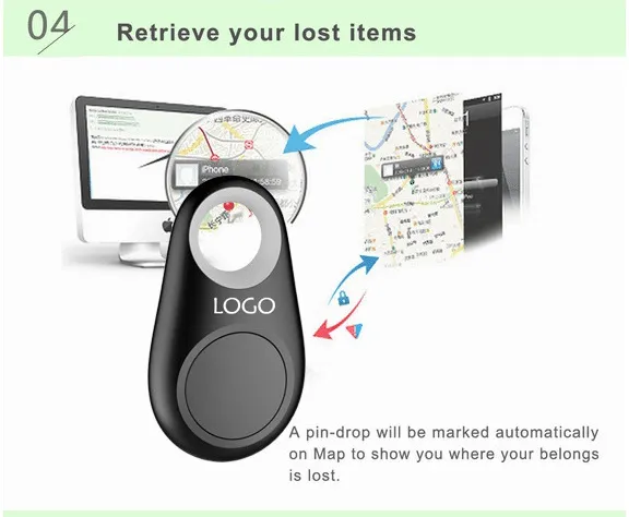 Fabriksförsörjning GPS Tracker Anti-Lost Alarm Stöld Enhet Bluetooth Remote, Barns Bag Wallet Key Finder med utan detaljhandel paket