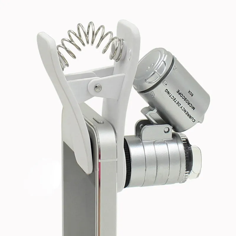 iPhone 6 5S 4S Samsungレンズのための携帯電話顕微鏡拡大鏡60x光学ズーム望遠鏡のカメラユニバーサルクリップLED