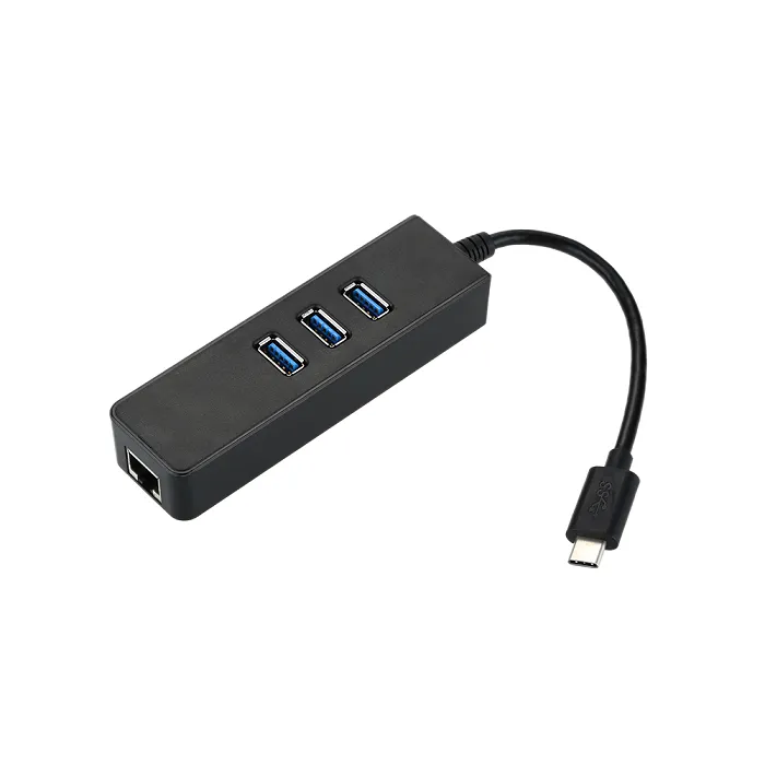USB 3.1 Typ C Type-C till Gigabit Ethernet-nätverk + USB 3.0 HUB 3-Port Cable LAN-adapter Svart för MacBook Chromebook