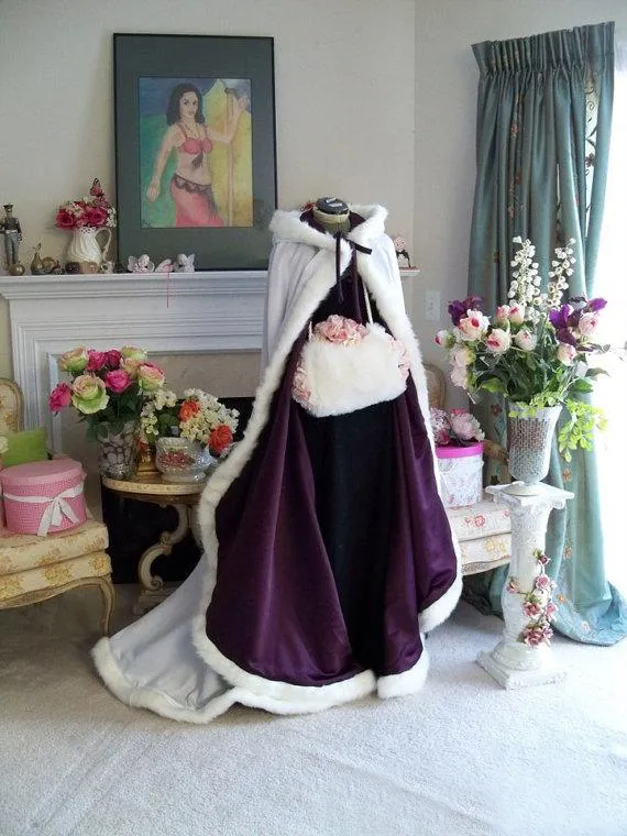 Custom Made Nouvelle Tendance Violet Blanc Ivoire Long Hiver Capes De Mariée Cape De Mariage Fausse Fourrure D'hiver De Mariage Chaud Capes De Mariée1564108