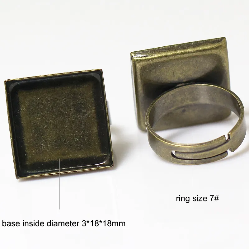 Beadsnice fashion jewelry components square ring bezel base diy brass ring blanks adjustable blank ring base for handmade ID 32249