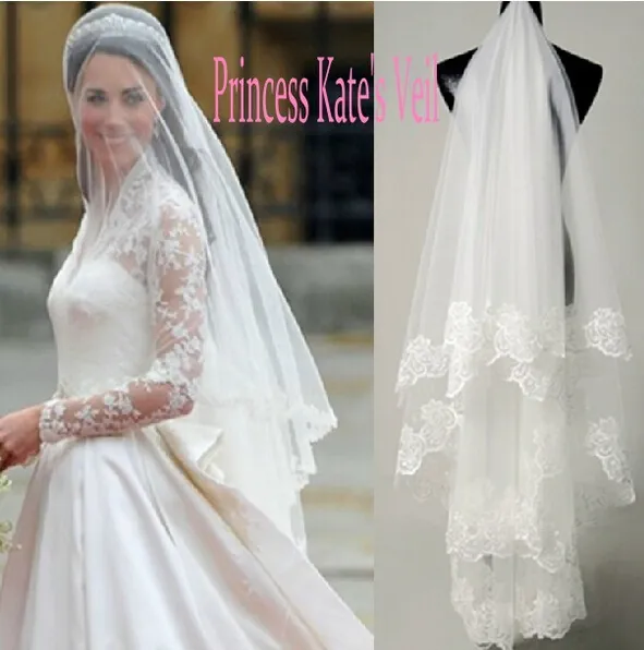 2019 Meilleure Promotion Belle Blanc Voiles De Mariée Kate Princesse Peu Coûteux Simple Bord Voile De Mariage De Mariée Formel Vintage Accessoire