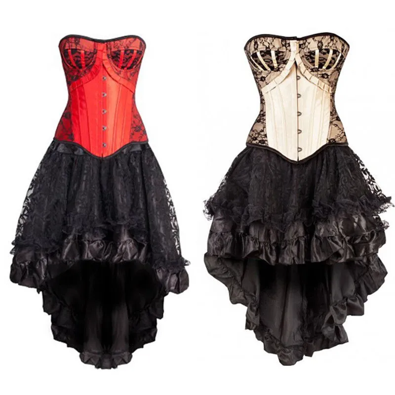 slim fit dress slacks Akuchi Victorian Inspired Red Corset Dress with Bolero – brands4allcopy main image 0