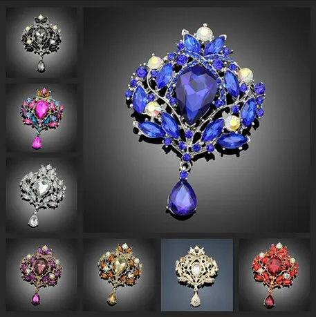 Vintage Style Big Water Drop Brooches For Women Jewelry Colorful Flower Brooch Pin Rhinestone Crystal Broach Wedding brooch Free Shipping