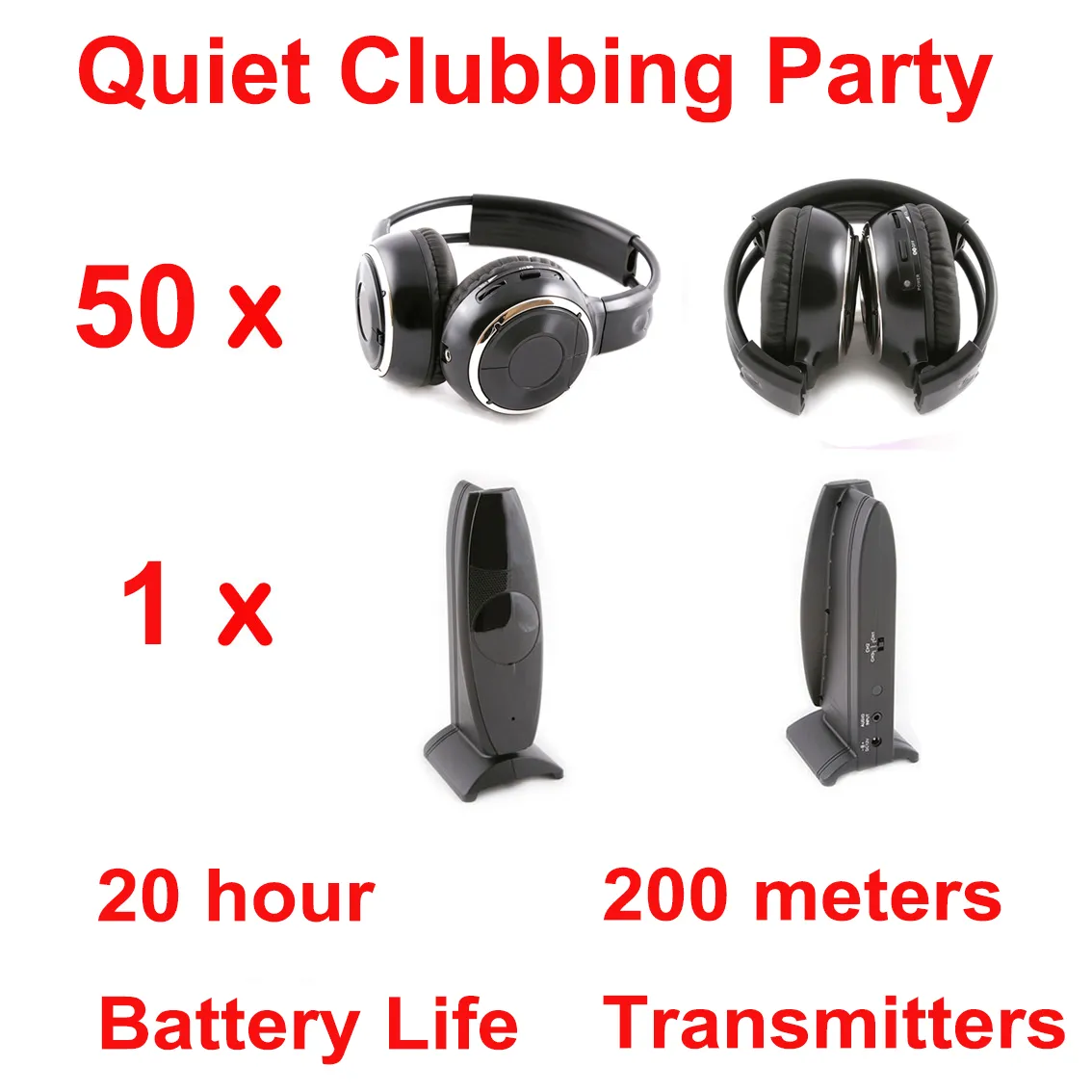 Silent Disco 50 składane słuchawki 1 kanał 200m Kontrola odległości - RF bezprzewodowe składane odbiorniki dla iPoda mp3 DJ muzyka