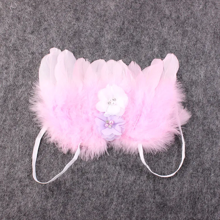 Baby Angel Wing Chiffon Flower Band Band Pograph adereços de recém -nascidos Angel Angel Fairy Pink Feathers Wing Costume Po Prop Y4834818