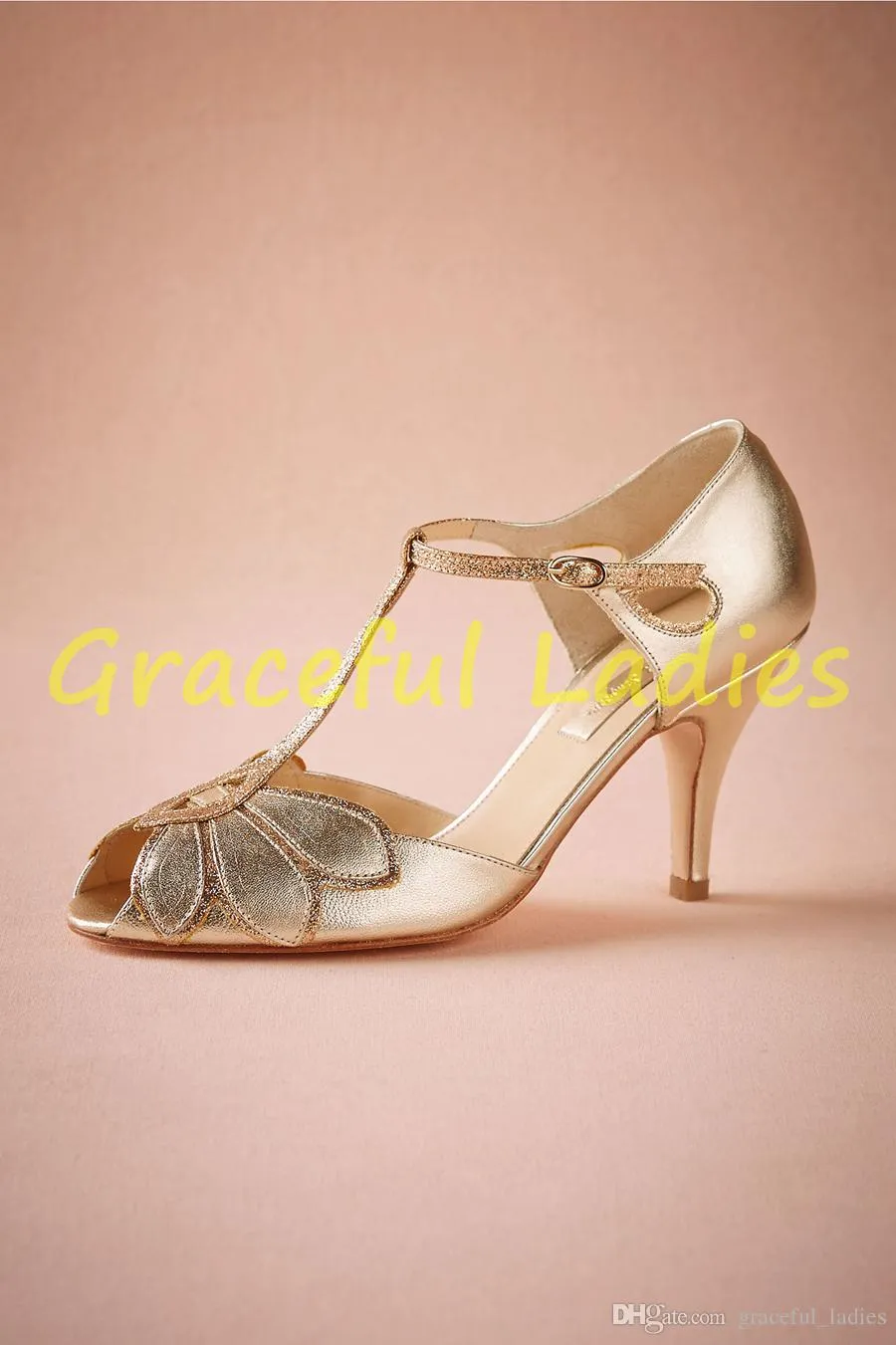 Vintage Blush Trouwschoenen voor Dames Pumps T-Baten Gesp Sluiting Lederen Party Dance 3 