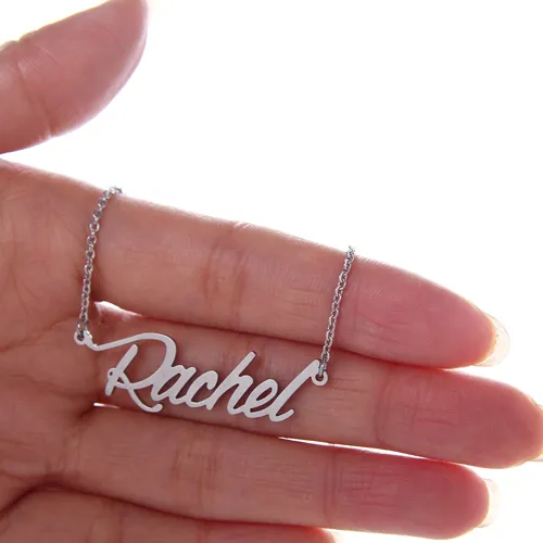 Collana personalizzata da donna placcata in oro 18k con nome personalizzato Rachel Lettere con pendente personalizzato in acciaio inossidabile Nameplat278M