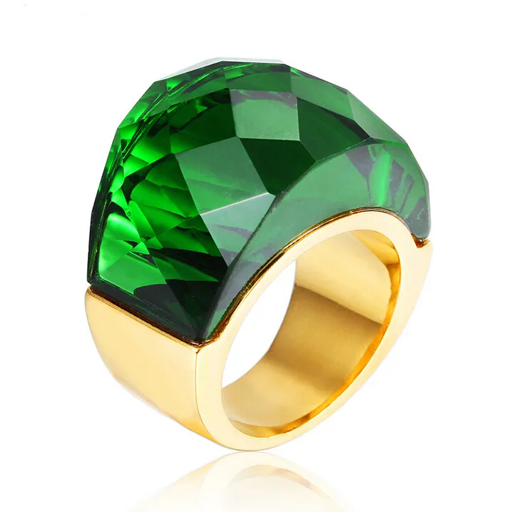 Nieuwe mode grote ringen voor vrouwen bruiloft sieraden grote kristal steen ring roestvrij stalen ringen anillos rood groen blauw wit zwart punk