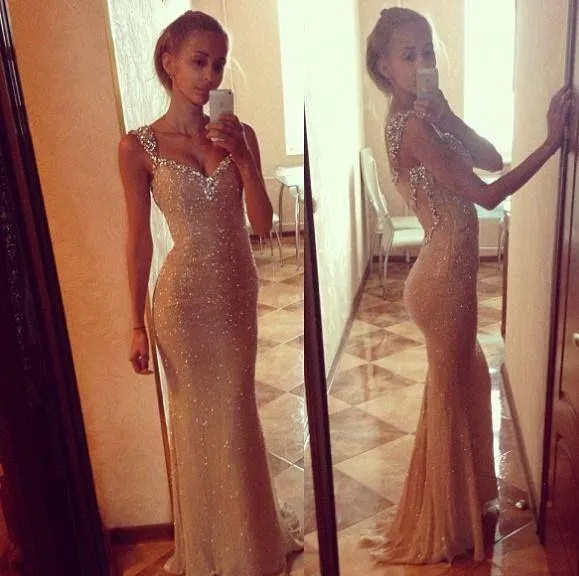 2016 Nowy Gorący Zroszony Cekiny Gorset Mermaid Kochanie Długa Długość Nowy Przyjazd Sexy Luksusowy Złoty Formalna Suknia Wieczorowa Prom Dress Best Selling