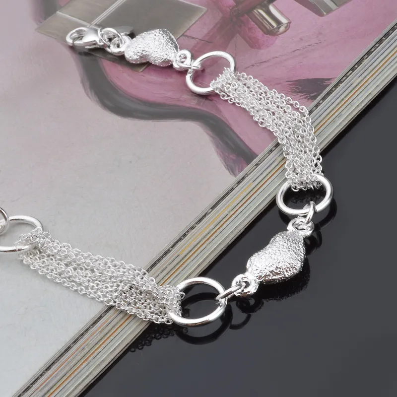 Livraison gratuite avec numéro de suivi Top vente 925 Bracelet en argent multi-ligne fine chaîne coeur Bracelet bijoux en argent pas cher 1598