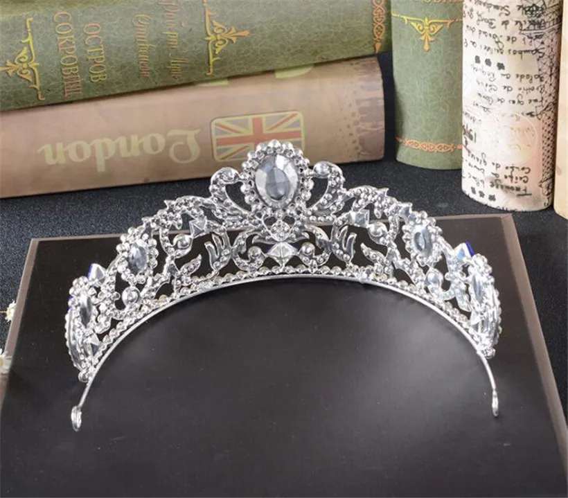 Vintage Blue Crystal Crown Rhinestone Tiara Wedding Bridal Hair Accessories Headpiece Headband Sieraden Silver Prom Hoofddress Princ4309790