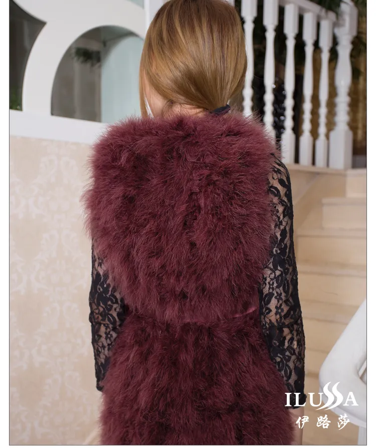 2017 Hösten Vinter Nya Kvinnors Fashion Ostrich Fur Warm Candy Color Bow Lacing Medium Lång Vest Ärmlös Coat Casacos SMLXL