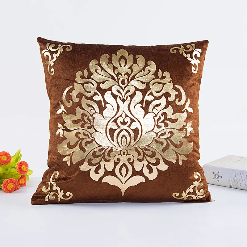 Capa de Almofada Floral Ouro De Veludo de Luxo Fronha para o Sofá-Cama Do Vintage Travesseiro Cobre Macio Home Decor 18 * 18