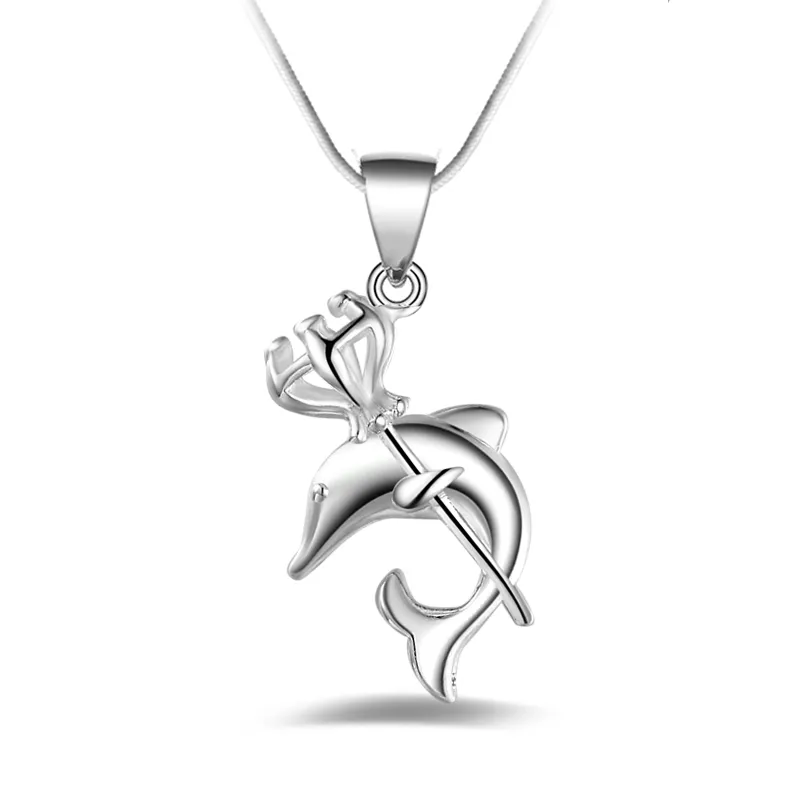 fashion high quality 925 silver Crown Dolphins with diamond jewelry 925 silver necklace Valentine's Day holiday gifts hot 1629