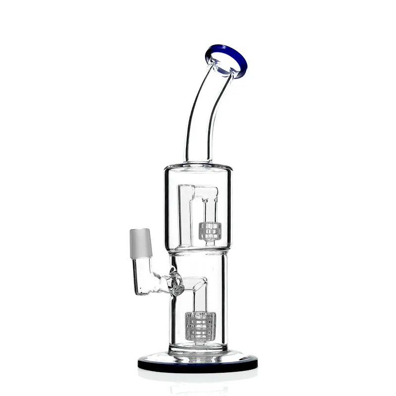 New double recycler glass water pipe glass bong recycler oil rigs for smoking with 11 inches 18mm male joint