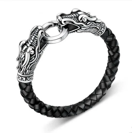 Leather Tibetan silver men bracelet titanium fashion male vintage accessories parataxis dragon bracelet men jewelry SL090