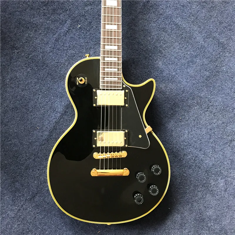 strumenti musicali chitarre elettriche professionali rilegatura gialla, chitarra personalizzata nera con intarsio di diamanti perlati in stock guitarra