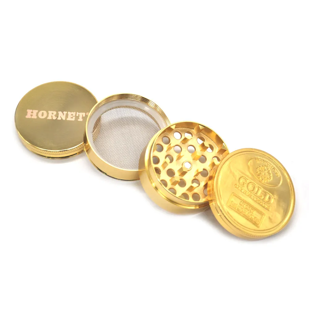 1 X High Quality with Pollen Catcher GOLD Zinc Alloy Metal Herb Grinder Cigarette Grinder Tobacco Spice Crusher