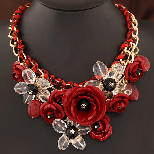 Мода Ожерелья Прозрачный Большой Смолы Женщины Ожерелье Кристалл Цветок Старинные Колье Заявление Ожерелье Ювелирные Изделия