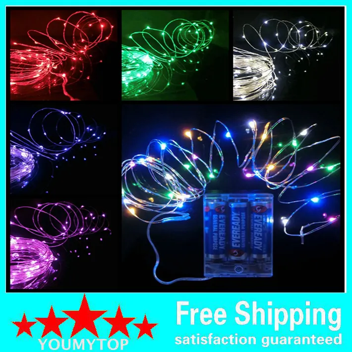 BATTERY POWER POWERSED LED Rame Silver Filo Filo Fata luci Stringa 50LEDS 5M Natale Natale Casa decorazione partito decorazione lampada da semi all'aperto