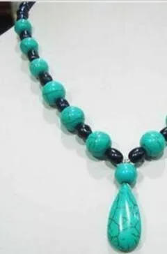 New 7-8mm Black Tahitian Pearl & Turquoise Necklace 18 2605