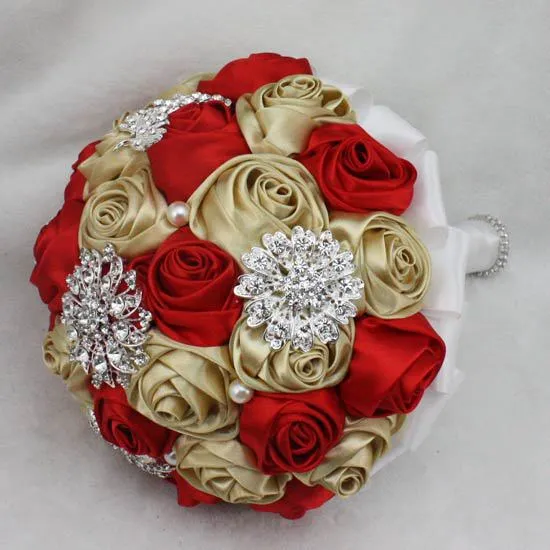 Bouquets de mariage rouge et champagne sur mesure Bouquets de mariée romantiques colorés avec des perles de cristal Fleurs de demoiselle d'honneur bon marché558818278584