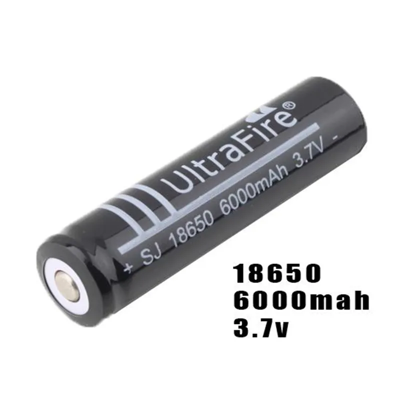 Black UltraFire 18650 Alta capacidad 6000mAh 3.7V Li-ion Batería recargable para linterna LED Cámara digital Cargador de baterías de litio